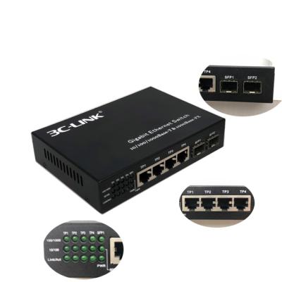 China Four indoor 10/100/1000M UTP ports and two 1000M SFP sockets media converter 6 ports for sale