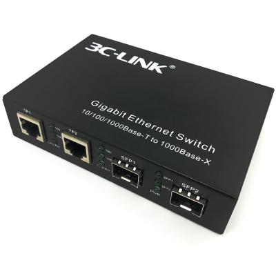 China LX SFP Gigabit Ethernet Switch 1000Base-SX Slots + 10/100/1000Base-T Copper 2 SFP Port Media Converter 3C-SFP0202G for sale