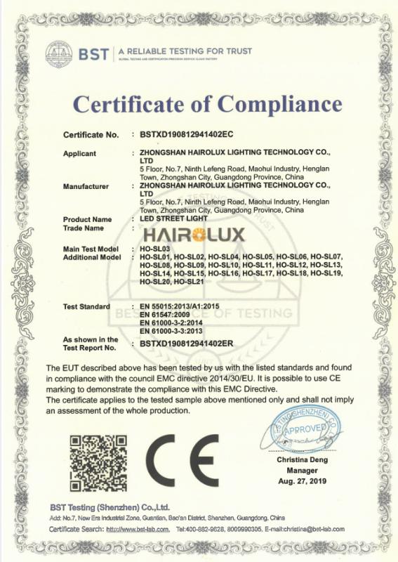 CE - Zhongshan Hairolux Lighting Technology Co., Ltd.