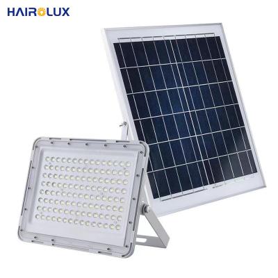 China 2021 White Aluminum Sensor LED Housing IP65 60W 100W 200W Modern Outdoor Lighting Fixtures White Remote Control Solar Flood Light for sale