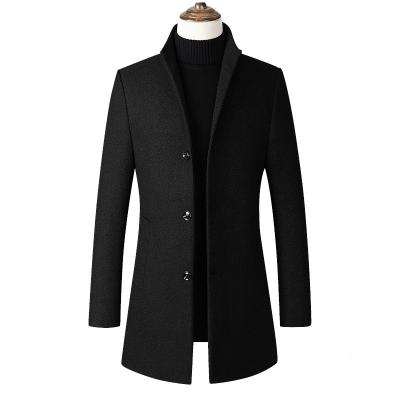 China Anti-wrinkle Mens Wool Coat Winter Trench Coat Business Jacket Blend Peacoat Black Gray Color for sale