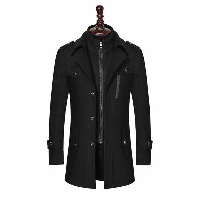 China Autumn Winter Solid Color Peacoat Mont Erkek Cold Resistant Men Anti-wrinkle woolen overcoat double collar trench coat male casual for sale