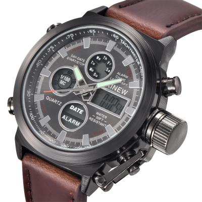 China Alarm Classic Led Round Digital Watches Leather Strap Digital Wristwatches For Men for sale