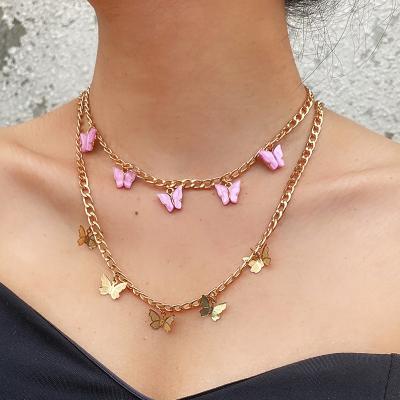 China FASHIONABLE Hot Sale Butterfly Acrylic Pendant Necklace Multilayer Chain Necklace For Women for sale