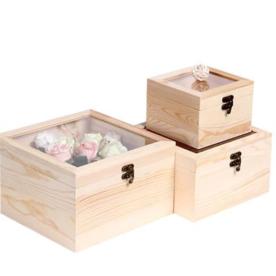 China Handmade Customized Storage Boxes natural Color Wooden Box Gift Packaging Box with Transparent Lid for sale