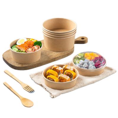 China Greaseproof Disposable Paper Square Salad Container Bowls Take Away Salad Bowl Heatable Kraft Paper Bowl with Lid for sale