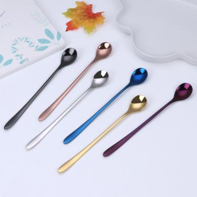 China 304 Stainless Steel Disposable Spoon Bar Stirring Coffee Beverage Spoon Long Handle Round Dessert Spoon for sale