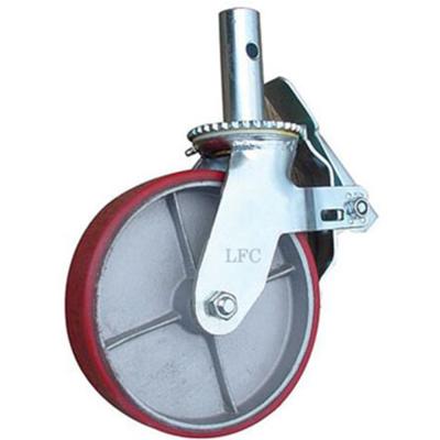 China PIVOT Longfeng Caster---8 Inch Scaffolding Caster Locking Round Stem PU Tire And Iron Core for sale