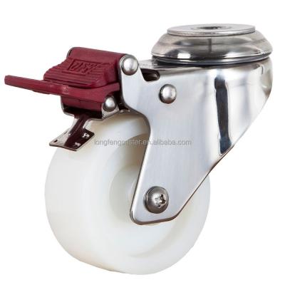 China Factory Price White Nylon Wheel Stainless Steel Furniture Caster Wheel With Brake 95*70/75*52mm for sale