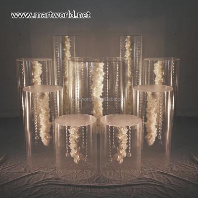 China transparent acrylic wedding plinth column cake table pedestal cylinder for bridal shower kids birthday party decoration(MWS-034) for sale