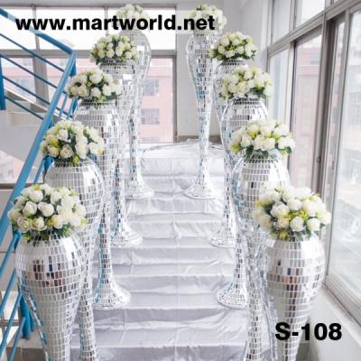 China wholesale silver walkway pillars columns for wedding decoration;Silver decorative mirror&resin wedding pillar/vase(S-108) for sale