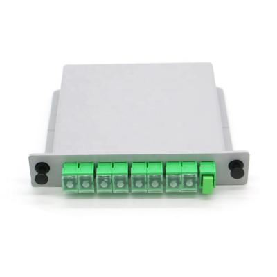 China FTTH gpon LGX cassette 8 core SC APC fiber optic PLC splitter 1x8 lgx box with transparent dust cap 13*10*2.5(cm) for sale