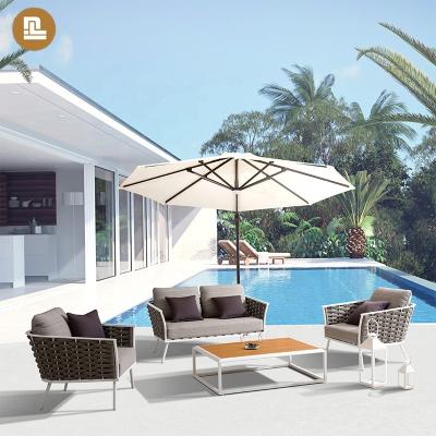 China Modern Garden Metal Frame Outdoor Manual Woven Rope Furniture Garden Sofa Set for sale