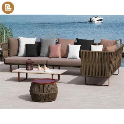 China Outdoor garden patio rattan furniture modern design rope weave garden lounge sofa set for sale