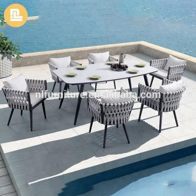 China Outdoor Garden Rope Furniture Garden Patio Rattan Dining Table Chair Sets for sale