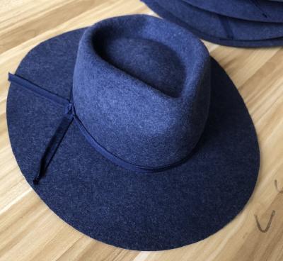 China breathable & Spring Blue Gray Distressed Vintage Wool Felt Fedora Hats Factory Blend Fashion Outdoor Wide Brim Waterproof Custom Made For Men for sale