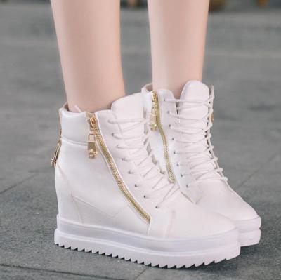 China UP-0187R Fashion Slip-on Girls Sports White And Black Platform Wedge Sneakers Leisure Shoes for sale