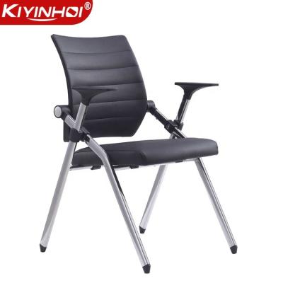 China Cheap Foldable Conference Room Furniture Chair Meeting Room Chair Visitor Chair Offer Black Metal Sponge Folding Leather Armrest for sale