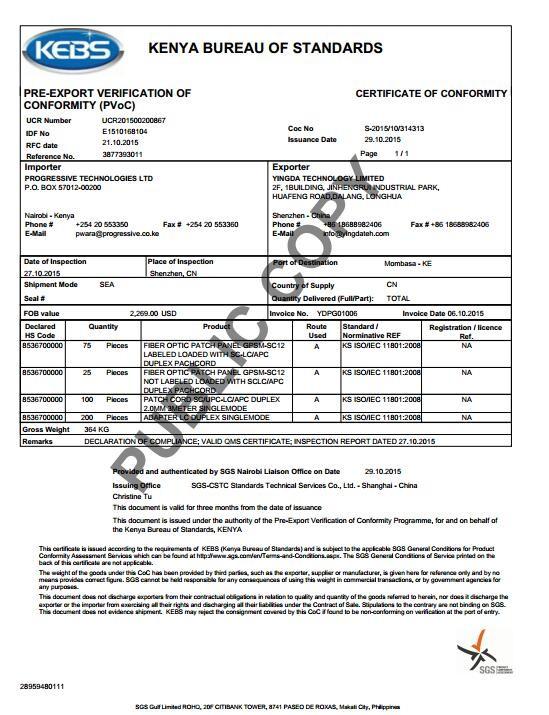 SGS PVOC test report - YINGDA TECHNOLOGY LIMITED