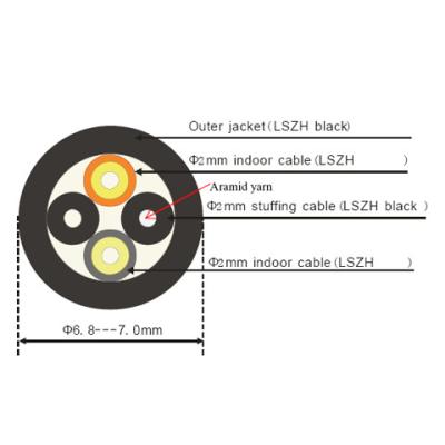 China Cable de descenso de acero de la fibra FTTH del refuerzo 2 G652D, fibra al hogar GJXFH-2B6 en venta