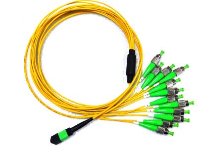 China 12 Fiber MPO APC Male to FC APC Fanout Patch Cord Single Mode 9/125um Breakout Yellow for sale