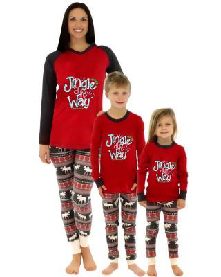 China Christmas Day Suit Family QUICK DRY Pajamas Set Two 2 Piece Kids Sleepwear Set Cotton Cartoon Print Pajamas for sale