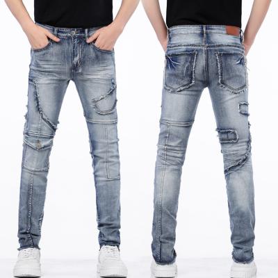 China Euramerican Style Breathable Mens Fashion Skinny Patchwork Cotton Spandex Slim Fit Stretch Jeans for sale