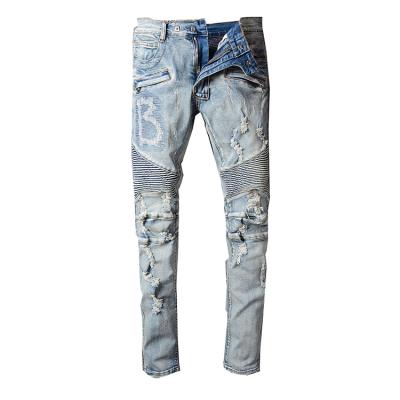 China High Quality Breathable Men Pleated Ripped Streetwear Distressed Skinny Jeans for sale