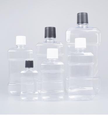 China Recyclable PET Flat Liquid Bottle Gargle Screw Lid Packaging Customization Transparent Mouthwash Bottles for sale