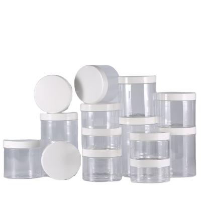 China Wholesale food/factory cosmetic food grade classification container packaging plastic can black white cap transparent jar for sale