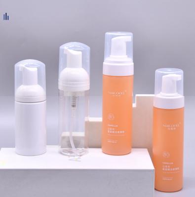 China Recyclable Custom Pet Plastic White Orange Moisturize Foaming Facial Cleanser Foaming Facial Cleanser Bottle for sale