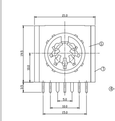 China PBT4815 7 Pin Pitch 5mm Din Jack Connectors With Shield PCB Type Electrical Socket for sale