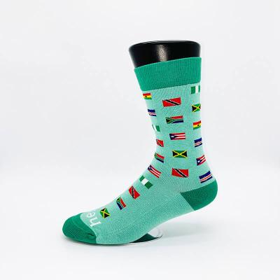 China Sustainable OEM Branded Dress Socks High Quality Cotton Colorful National Flags Socks for sale