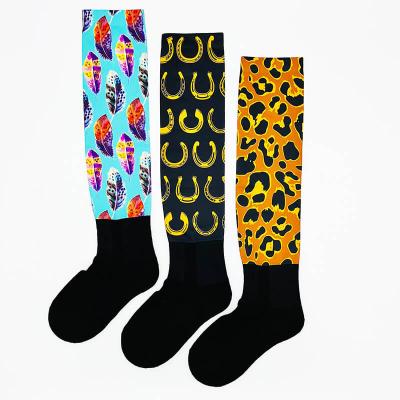 China Breathable Custom Design Sublimation Printed Equestrian High Knee Riding Socks for sale