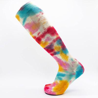 China Viable Fancy Colored Knee Tie Dye High Socks Thick Cotton Women's Socks for sale