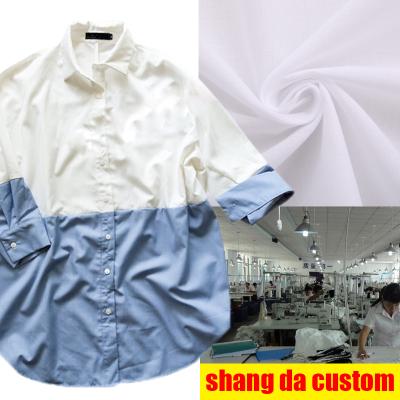 China Small breathable support batch customization hip-hop style loosely tailored blue and white stitching process 5 point sleeve shirt for sale