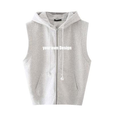 China New Breathable Custom Made Your Own Logo Zipper Sleeveless Hoodies Unisex Comfortable Wearing Gray for sale