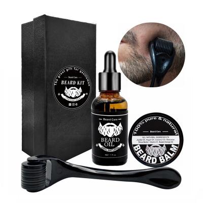 China Moisturize Low MOQ Custom Logo Organic Growth Essence Beard Roller Balm & Oil Private Label Beard Care Kit for sale