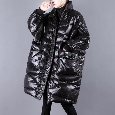 China OEM/ODM Waterproof Women's Black Stripper Coat Long Shiny Down Parka Filled Stripper Down Jacket for sale