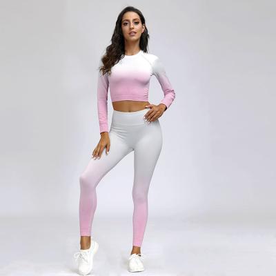 China 2021 New Breathable Gradient Color Fashion Ladies Yoga Fitness Slim Sportswear for sale