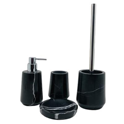 China Viable Black Marble Bathroom Accessories 4pcs Set Natural Stone Raindrop Soap Dispenser Tumbler Soap Dish Toothbrush Holder for sale