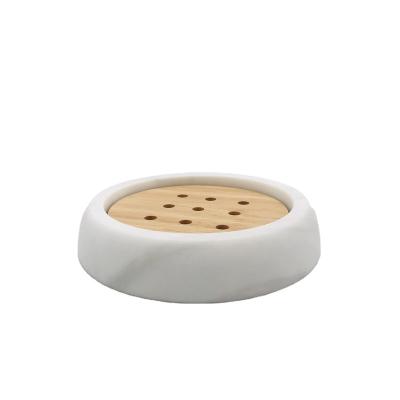 China Viable Marble Round Soap Dish With Wooden Hotel Room Accessories Box Holder Soap Bath Sieve Best Quality for sale