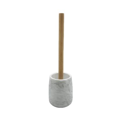 China Durable Marble Toilet Brush Holder With Wooden Handle Bowl Reading Brush Hotel Accessories Bathroom Simple Style And Home for sale