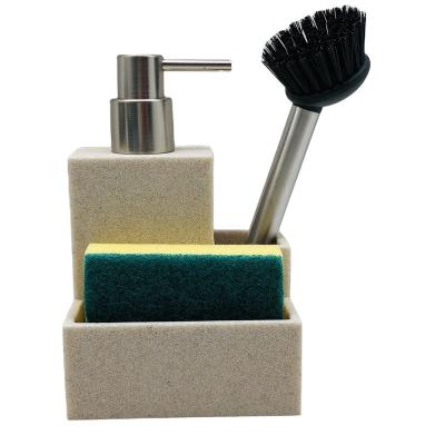 China Sustainable Serving Soap Dispenser Resin 3N1 Universal Kitchen Pump for Bath and Ktichen Cleaning Include S/S Brush and Sponge for sale