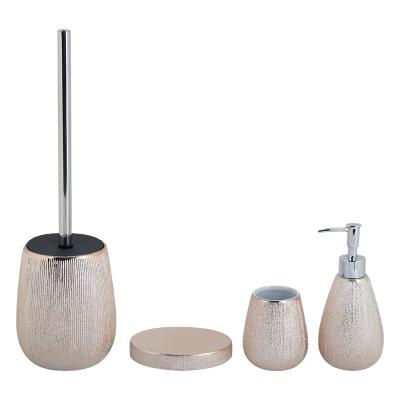 China Sustainable 4pcs Ceramic Bath Accessories Set Include Soap Pump Bottle Tumbler Cup Soap Dish Toilet Brush Holder For Bath Countertops for sale