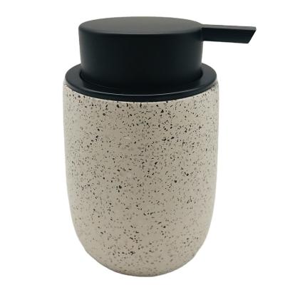 China Sustainable Terrazzo 285ml Soap Dispenser Style Shallow Lotion Pump Bottle Concrete Body With Colorful Stone Mini Liquid Dispenser For Bath for sale