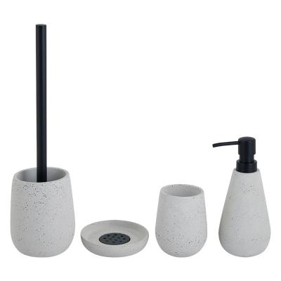 China Sustainable Terrazzo 4pcs Cement Bath Set Simple Concrete Bathroom Accessories Best Selling Cement Body With Stones Mini Countertops 2020 New for sale