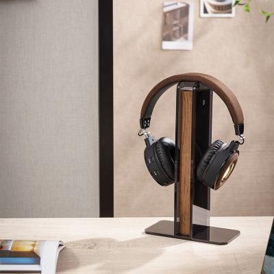 China Wholesale HPS08-1 Acrylix Headset Earphone Holder Plastic Wooden Rack Holder Stand For Office Gaming Storage Desktop Organization for sale