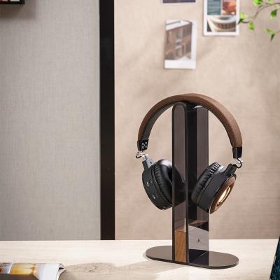 China Wholesale HPS08-2 Acrylix Headset Earphone Holder Plastic Wooden Rack Holder Stand for Office Gaming Storage Desktop Organization for sale