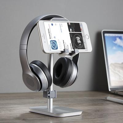 China HPS01-3 Aluminum Aluminum Earphone Stand Holder with Phone Holder Headset Stand Holder for Office Gaming Storage Desktop Organization for sale